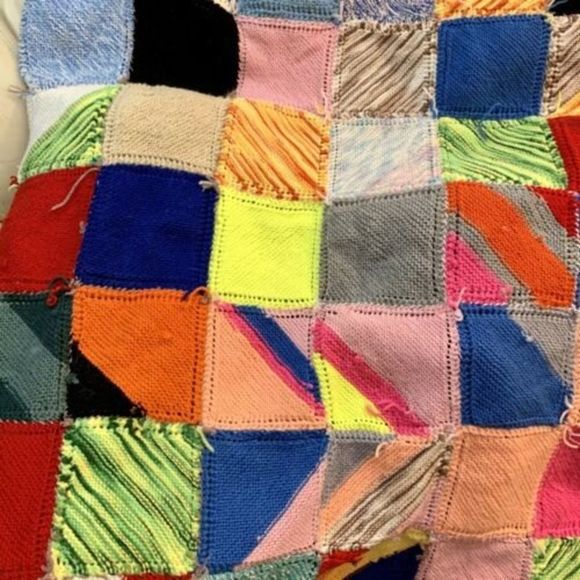 HANDMADE Patchwork Square Afghan Blanket Throw 42x42” Knitted Crochet Cover Boho - Picture 6 of 8